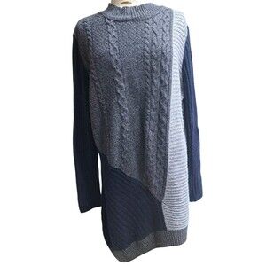 Long Tall Sally Sweater Dress Womens L Colorblock Asymmetrical Cable knit Preppy